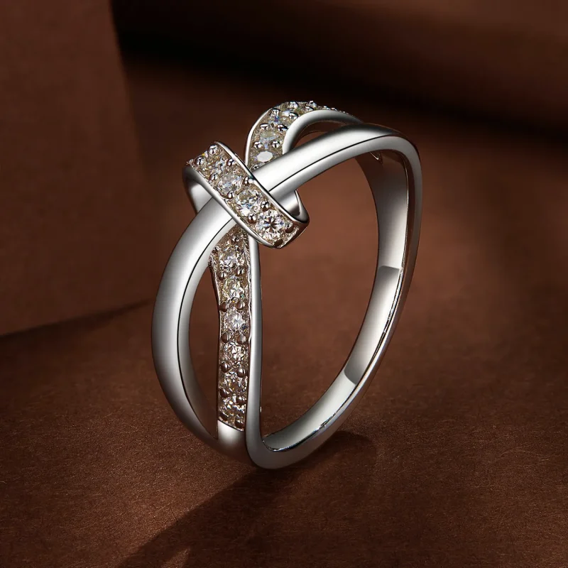 (imagine pentru) Inel Pandora cu model încrucișat și piatră Moissanite - MSR031 - Vizualizare 2