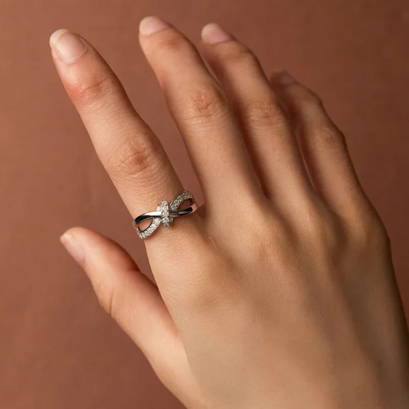 (imagine pentru) Inel Pandora cu model încrucișat și piatră Moissanite - MSR031 - Vizualizare 6