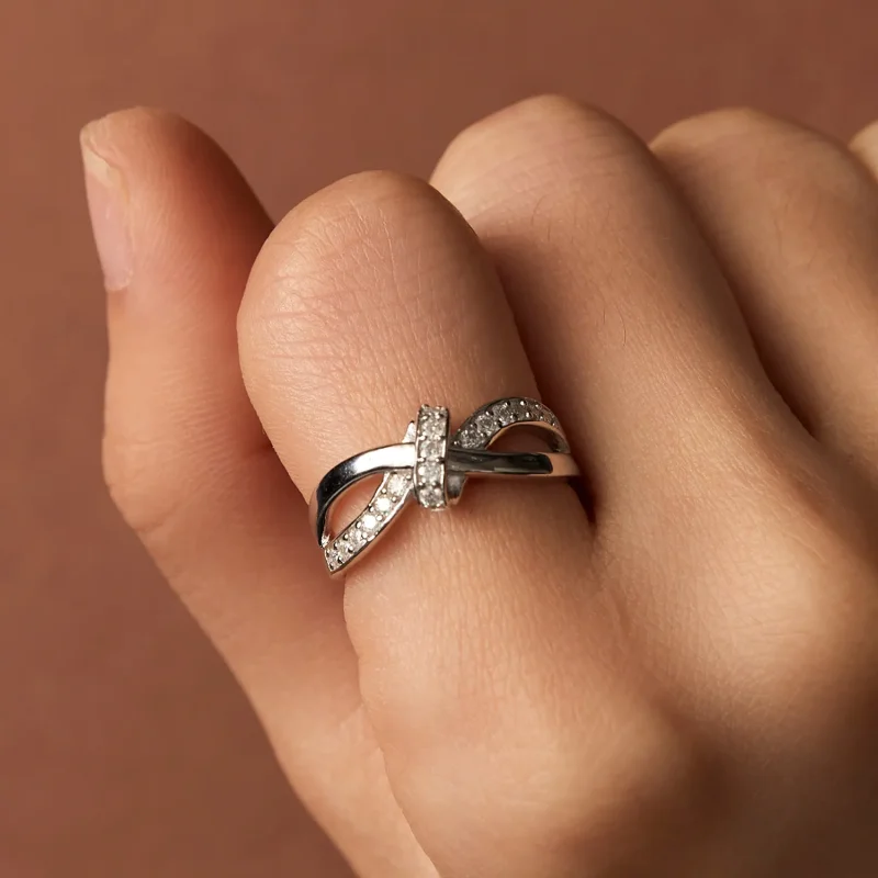 (imagine pentru) Inel Pandora cu model încrucișat și piatră Moissanite - MSR031 - Vizualizare 7