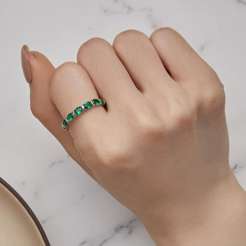 (imagine pentru) Inel Pandora Style cu Paveu complet de Spinel verde - BSR432 - Vizualizare 5