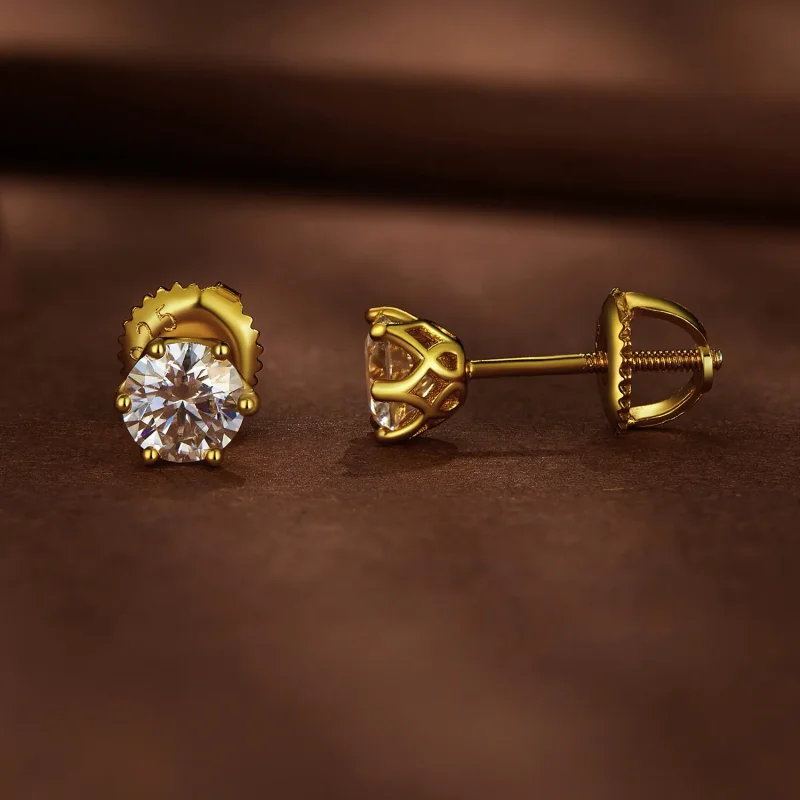 (imagine pentru) Stil Pandora, placate cu aur, cercei cu 0.5 carate de moissanite în șase gheare - Vizualizare 2