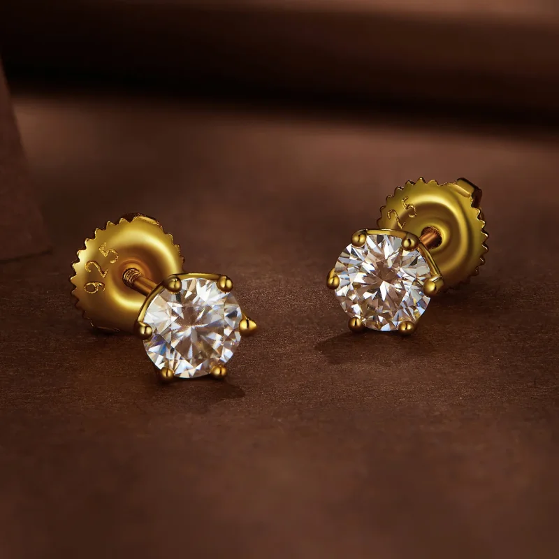 (imagine pentru) Stil Pandora, placate cu aur, cercei cu 0.5 carate de moissanite în șase gheare - Vizualizare 3
