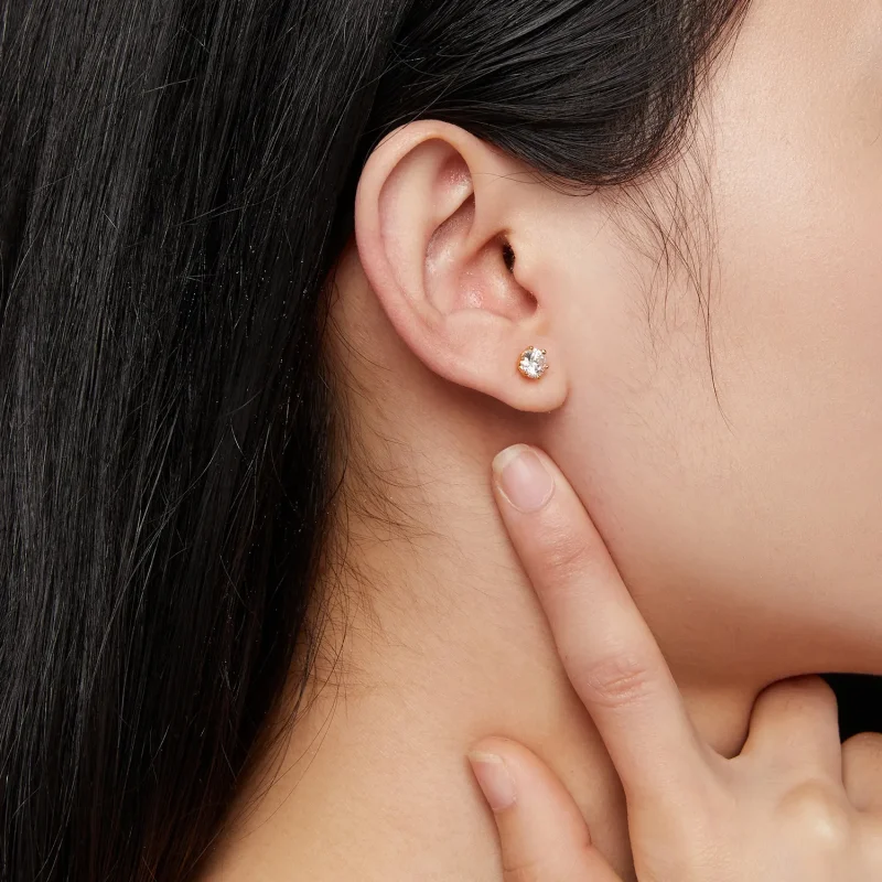 (imagine pentru) Stil Pandora, placate cu aur, cercei cu 0.5 carate de moissanite în șase gheare - Vizualizare 6