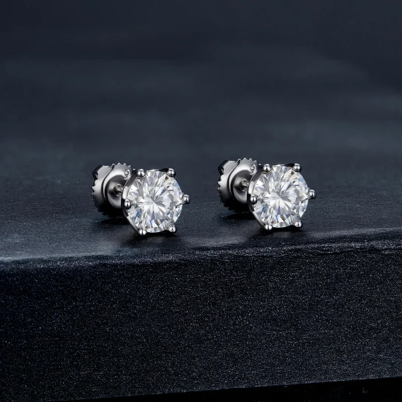 (imagine pentru) Studuri Pandora Style Moissanite cu patru gheare de un carat - MSE004-L - Vizualizare 2