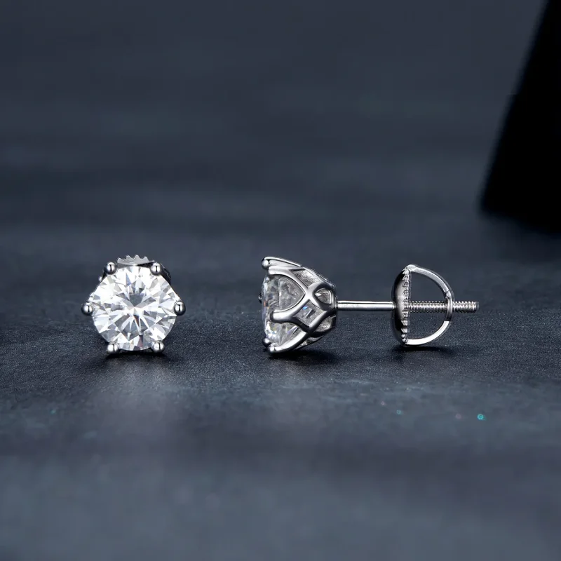 (imagine pentru) Studuri Pandora Style Moissanite cu patru gheare de un carat - MSE004-L - Vizualizare 3