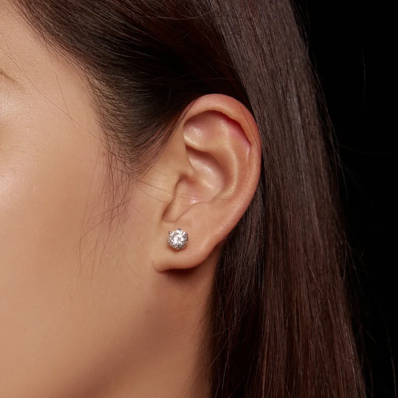 (imagine pentru) Studuri Pandora Style Moissanite cu patru gheare de un carat - MSE004-L - Vizualizare 7