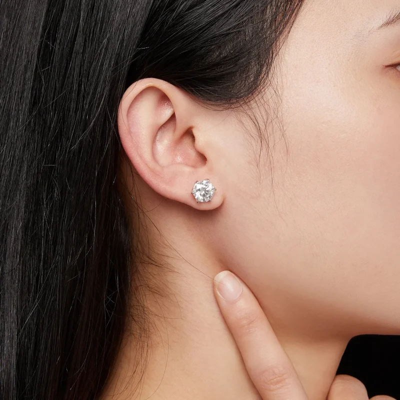 (imagine pentru) Studuri pentru urechi în stil Pandora cu Moissanite de 2 carate - MSE021-L - Vizualizare 6