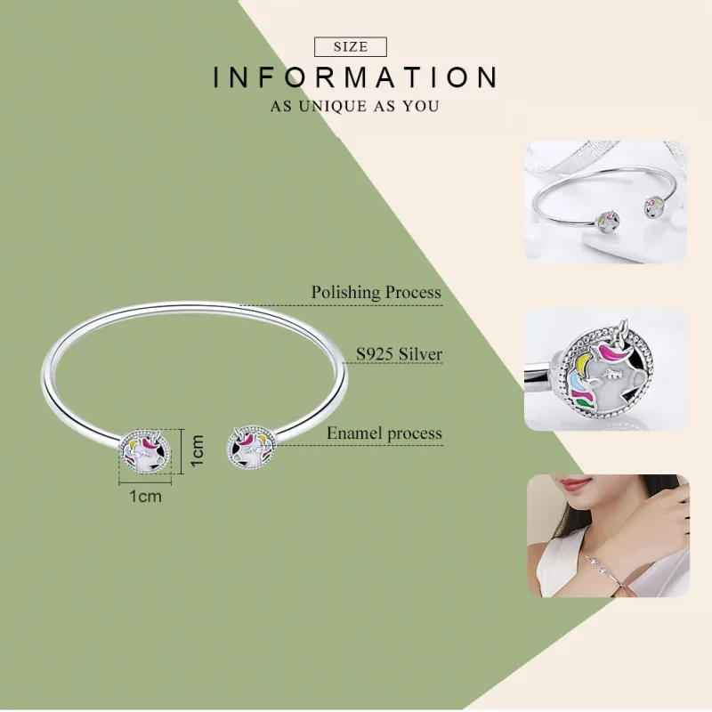 (imagine pentru) Brățară fixă deschisă Tip Pandora cu Memorie Unicorn din argint - SCB082 - Vizualizare 5