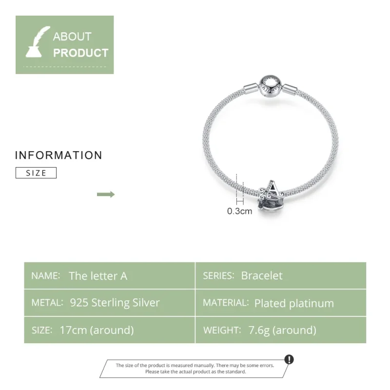 (imagine pentru) Brățară fixă Tip Pandora cu Litera a din argint - SCB829 - Vizualizare 5