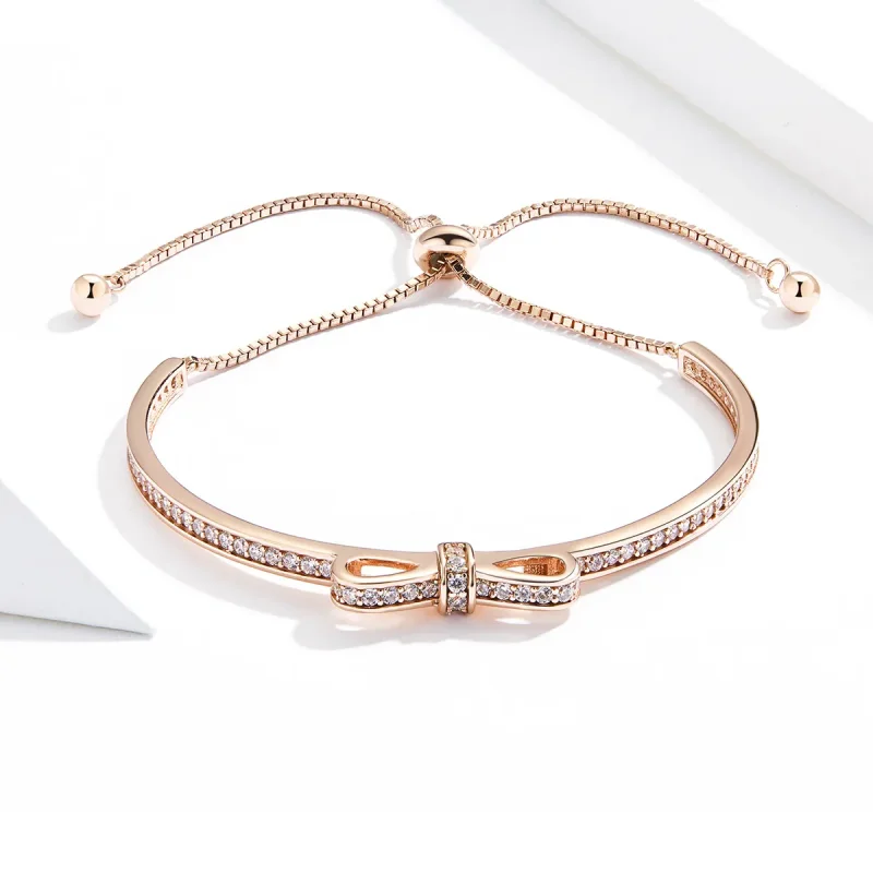 (imagine pentru) Brățară fixă Tip Pandora cu Sweet Bowknot din aur rose - SCB108-C - Vizualizare 3