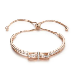 (imagine pentru) Brățară fixă Tip Pandora cu Sweet Bowknot din aur rose - SCB108-C
