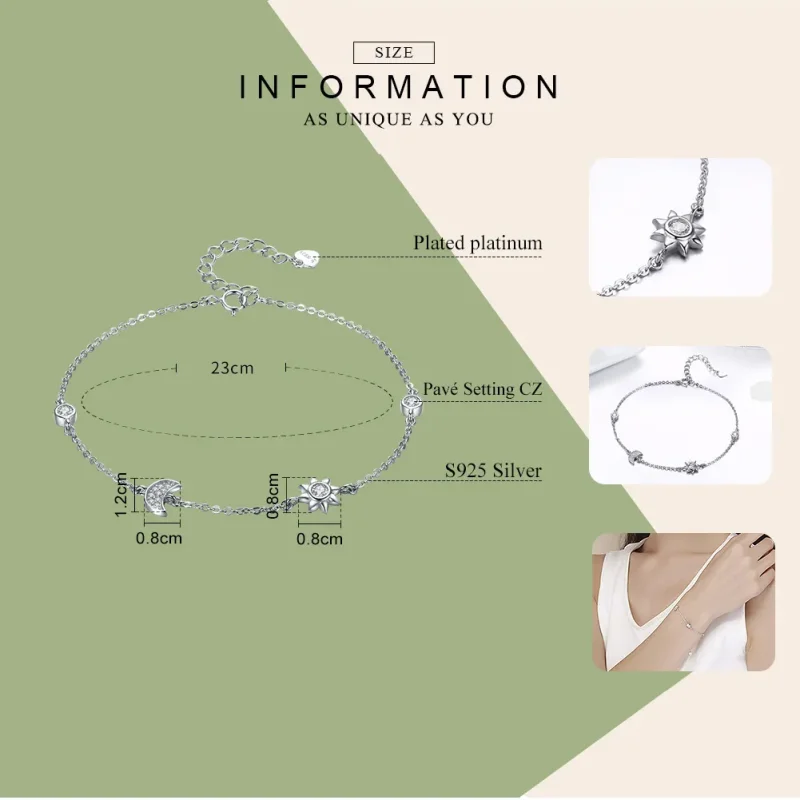 (imagine pentru) Brățară Tip Pandora Luna Soare și Stele din argint - SCB081 - Vizualizare 4