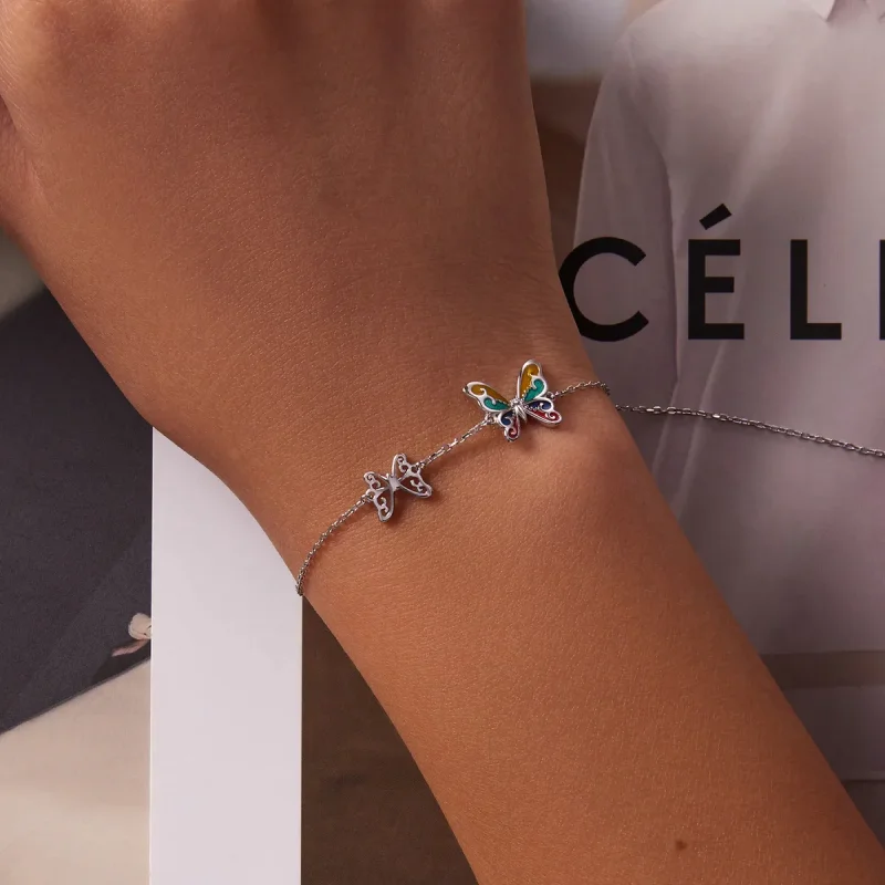 (imagine pentru) Bratara cu fluture stralucitor in stil Pandora - SCB228 - Vizualizare 5