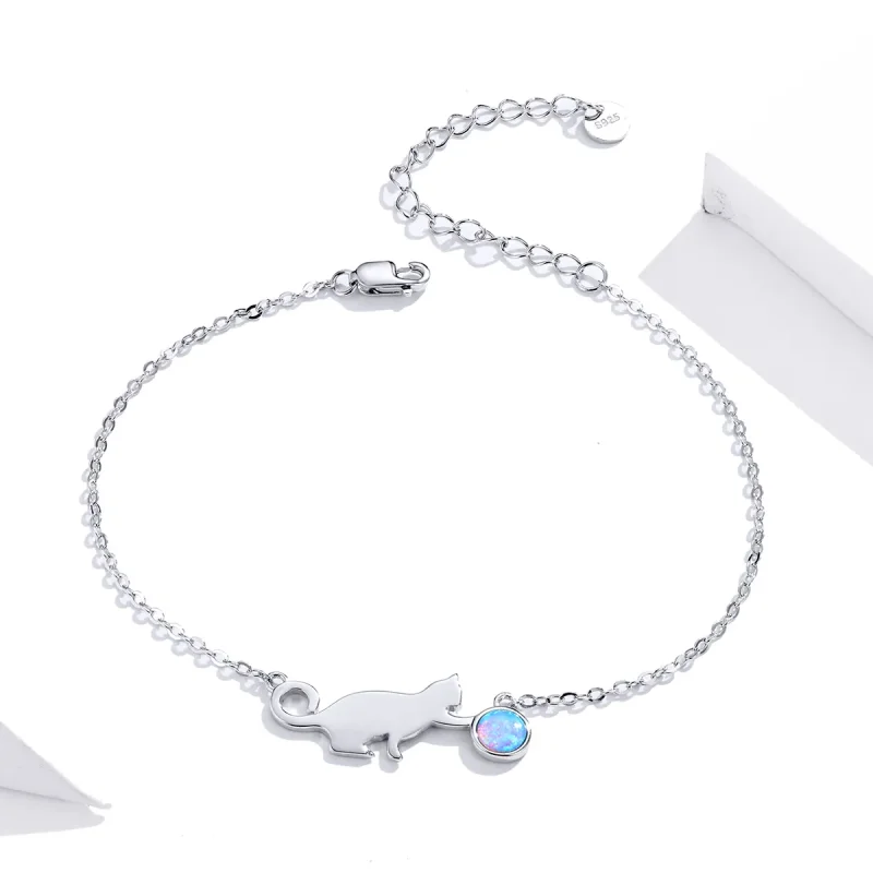 (imagine pentru) Bratara cu pisica cu opal stil Pandora - SCB175 - Vizualizare 2