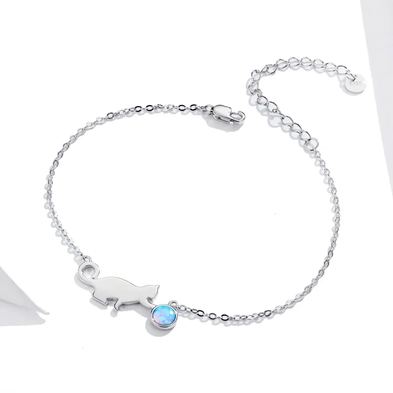 (imagine pentru) Bratara cu pisica cu opal stil Pandora - SCB175 - Vizualizare 3