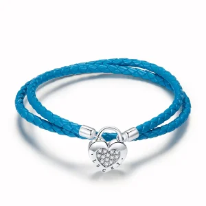 (imagine pentru) Pandora Style Heart Lock Leather Bracelet - SCB200