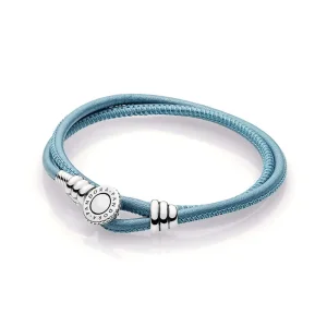 (imagine pentru) Brățară dublă din piele turcoaz PANDORA, Clear CZ - 597194CTQ-D