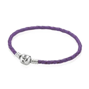 (imagine pentru) Brăţară Moments din piele în şir singur împletit, Violet - PANDO