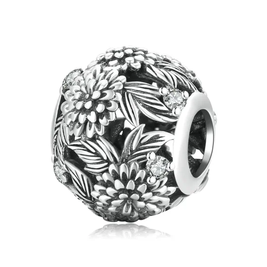 (imagine pentru) Charm cu modele florale în relief în stil Pandora - SCC2097