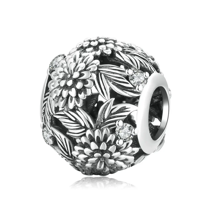 (imagine pentru) Charm cu modele florale în relief în stil Pandora - SCC2097
