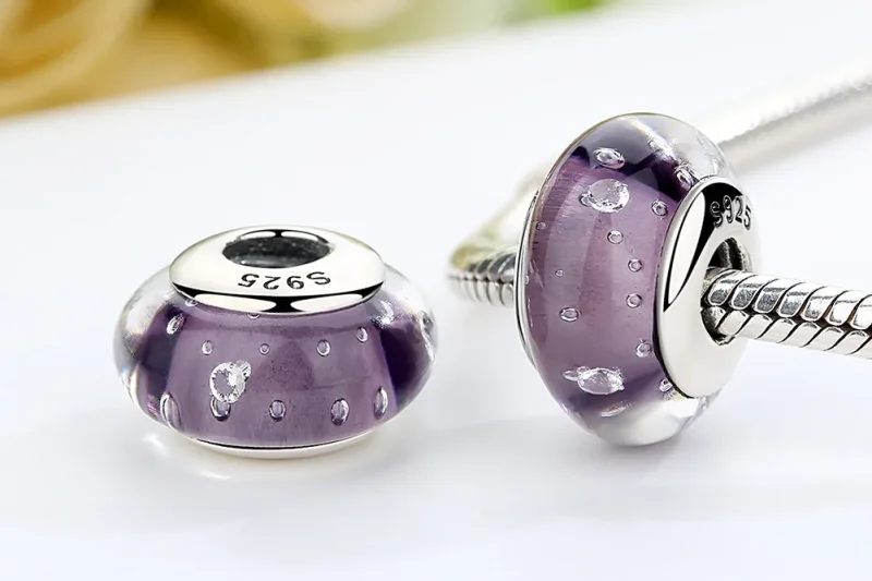 (imagine pentru) Charm din sticlă Murano mov în stil Pandora - SCZ001 - Vizualizare 7