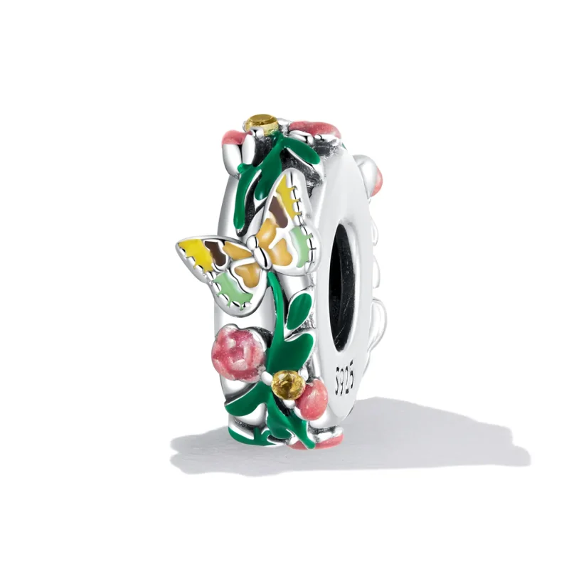 (imagine pentru) Charm pandantiv stil Pandora cu fluture și floare - SCC2251 - Vizualizare 2