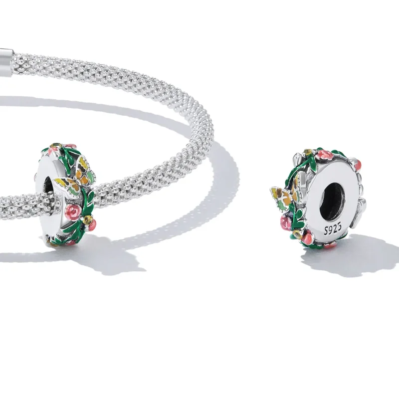 (imagine pentru) Charm pandantiv stil Pandora cu fluture și floare - SCC2251 - Vizualizare 4