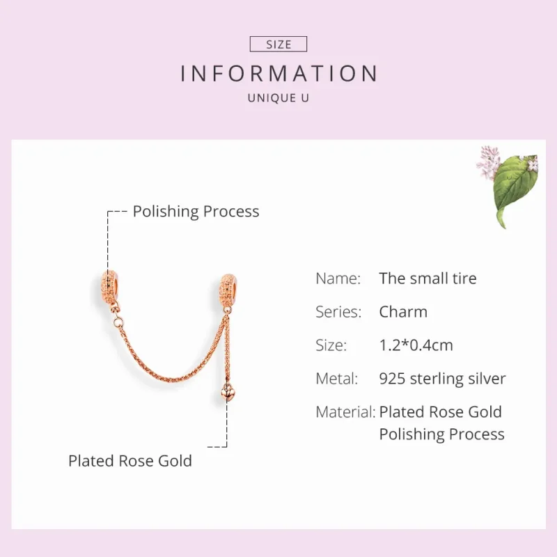 (imagine pentru) Lanț de siguranță Tip Pandora cu anvelopă mică din aur rose - SCC1112-C - Vizualizare 5