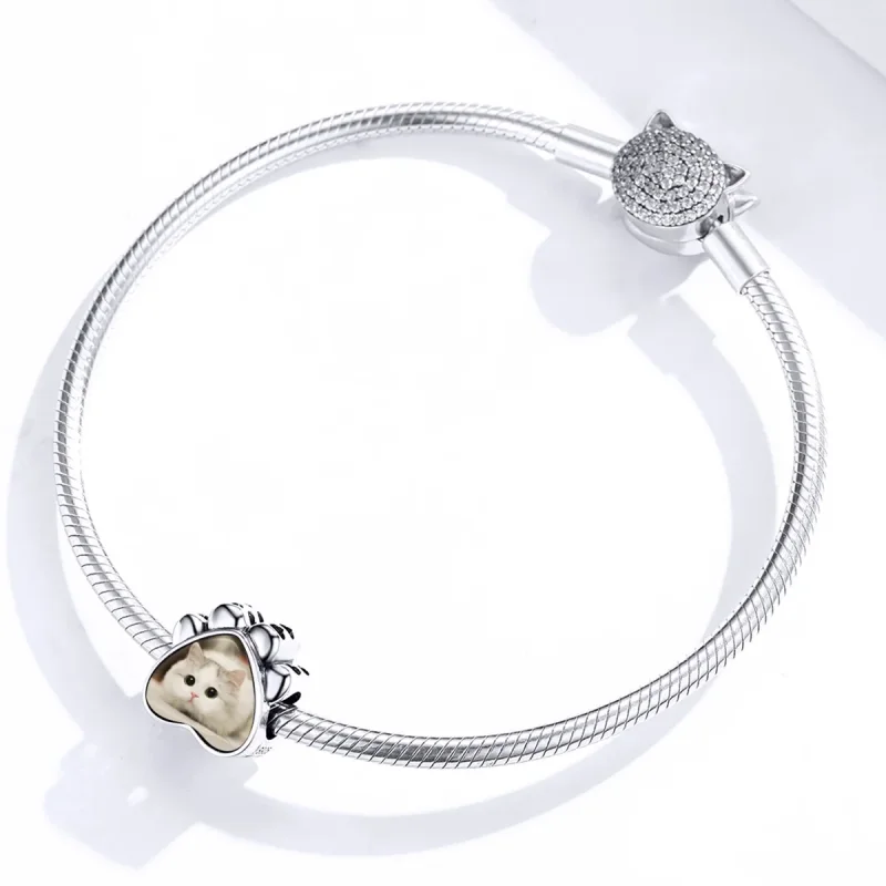 (imagine pentru) Pandora Stil Amuletă Personalizată cu Poza de Lăbuță de Pisică - SCC1436 - Vizualizare 3