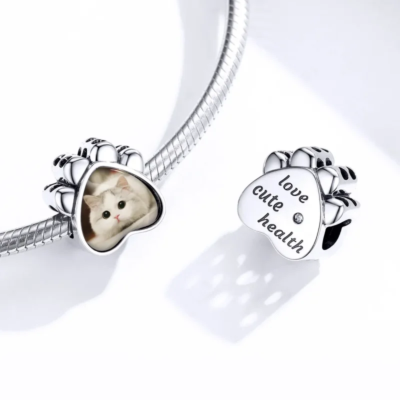 (imagine pentru) Pandora Stil Amuletă Personalizată cu Poza de Lăbuță de Pisică - SCC1436 - Vizualizare 4