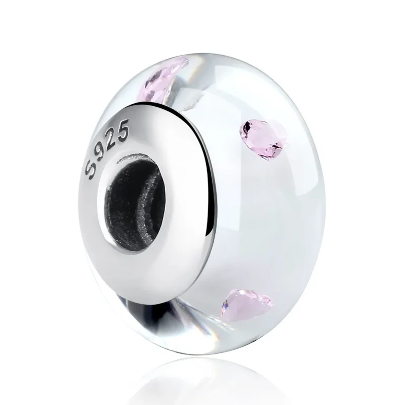 (imagine pentru) Pandora Stil Sticlă Murano Albă cu Pietre Roz Charm - SCZ004 - Vizualizare 2