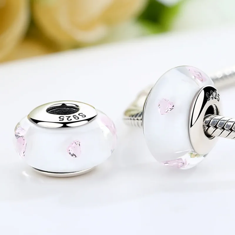 (imagine pentru) Pandora Stil Sticlă Murano Albă cu Pietre Roz Charm - SCZ004 - Vizualizare 3