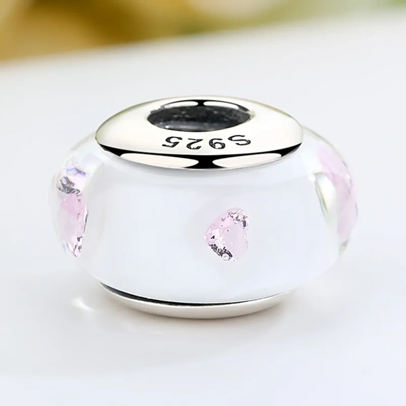 (imagine pentru) Pandora Stil Sticlă Murano Albă cu Pietre Roz Charm - SCZ004 - Vizualizare 4