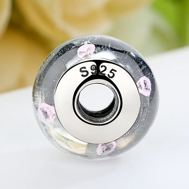 (imagine pentru) Pandora Stil Sticlă Murano Albă cu Pietre Roz Charm - SCZ004 - Vizualizare 5
