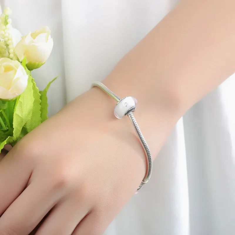 (imagine pentru) Pandora Stil Sticlă Murano Albă cu Pietre Roz Charm - SCZ004 - Vizualizare 6