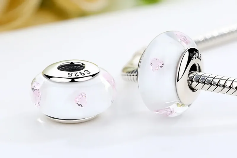 (imagine pentru) Pandora Stil Sticlă Murano Albă cu Pietre Roz Charm - SCZ004 - Vizualizare 7