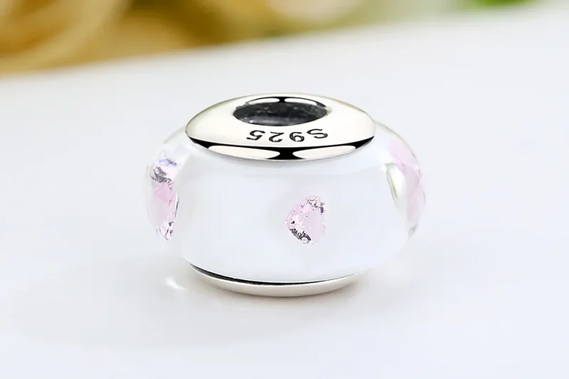 (imagine pentru) Pandora Stil Sticlă Murano Albă cu Pietre Roz Charm - SCZ004 - Vizualizare 8