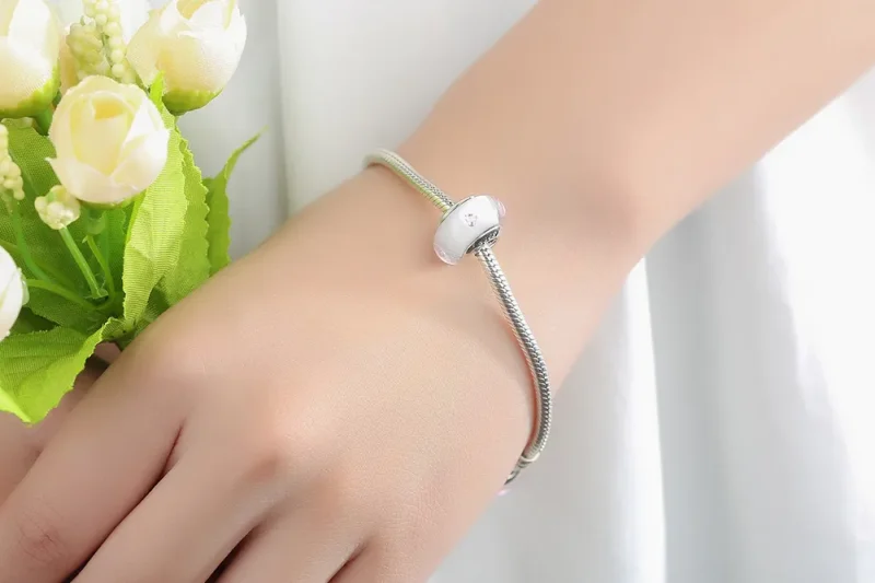 (imagine pentru) Pandora Stil Sticlă Murano Albă cu Pietre Roz Charm - SCZ004 - Vizualizare 10