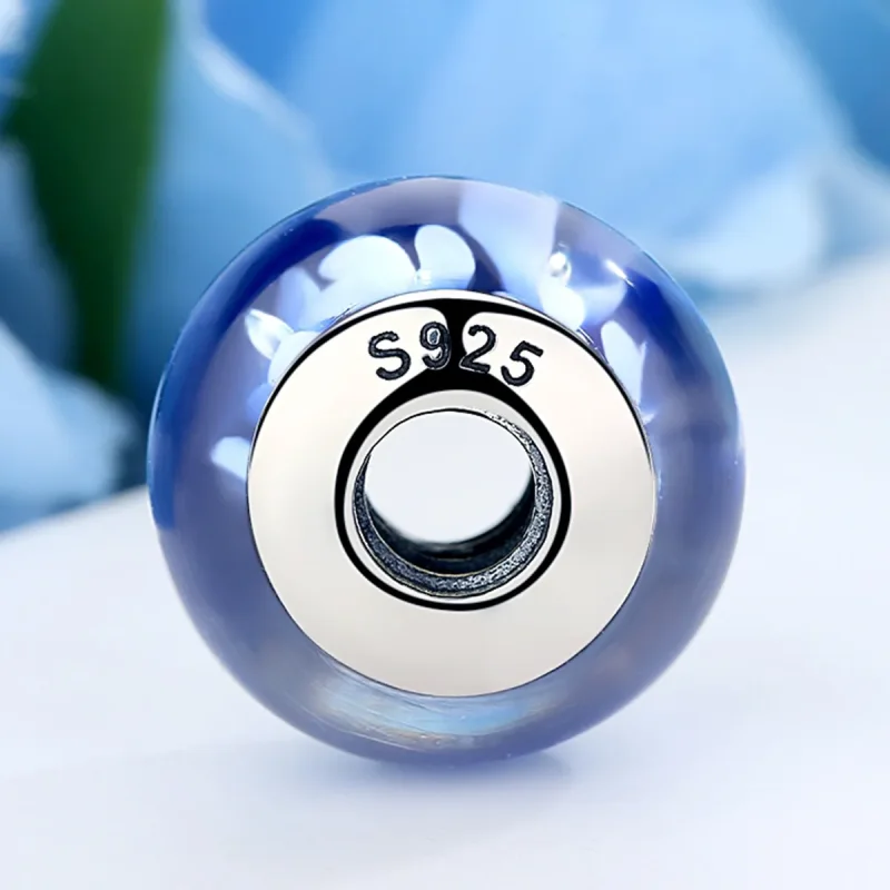 (imagine pentru) Pandora Stilul Blue Murano Glass White Flowers Charm - SCZ006 - Vizualizare 3