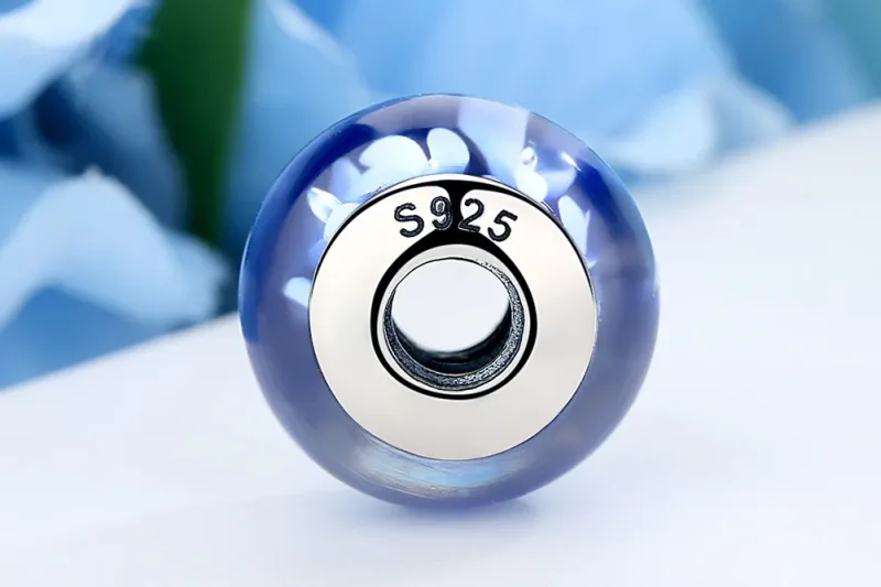 (imagine pentru) Pandora Stilul Blue Murano Glass White Flowers Charm - SCZ006 - Vizualizare 7