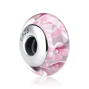 (imagine pentru) Pandora Stilul Cârlig de Sticlă Murano cu Flori Roz - SCZ008