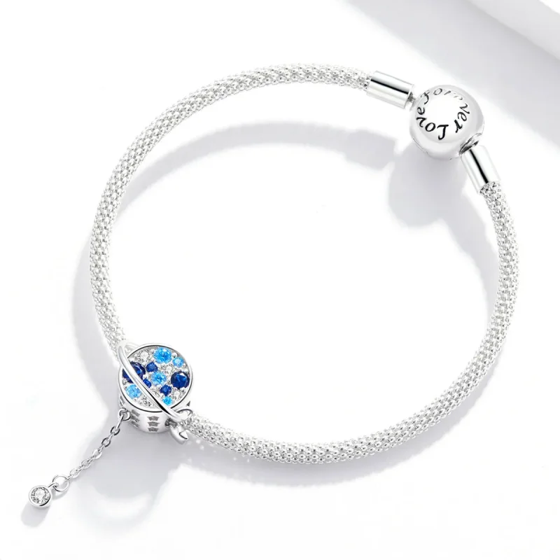 (imagine pentru) Pandora Style Blue Planet Charm - BSC365 - Vizualizare 3