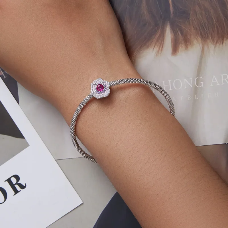 (imagine pentru) Pandora Style Gradient Flowers Charm - BSC625 - Vizualizare 6