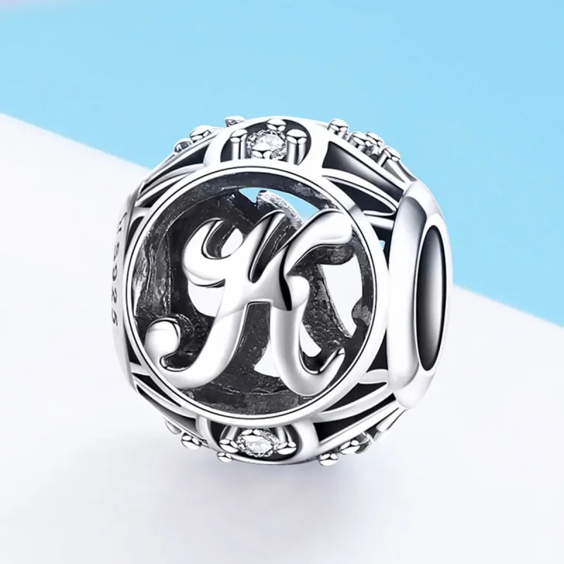 (imagine pentru) Pandora Style Letter-K Charm - Breloc cu litere în stil Pandora - Vizualizare 2