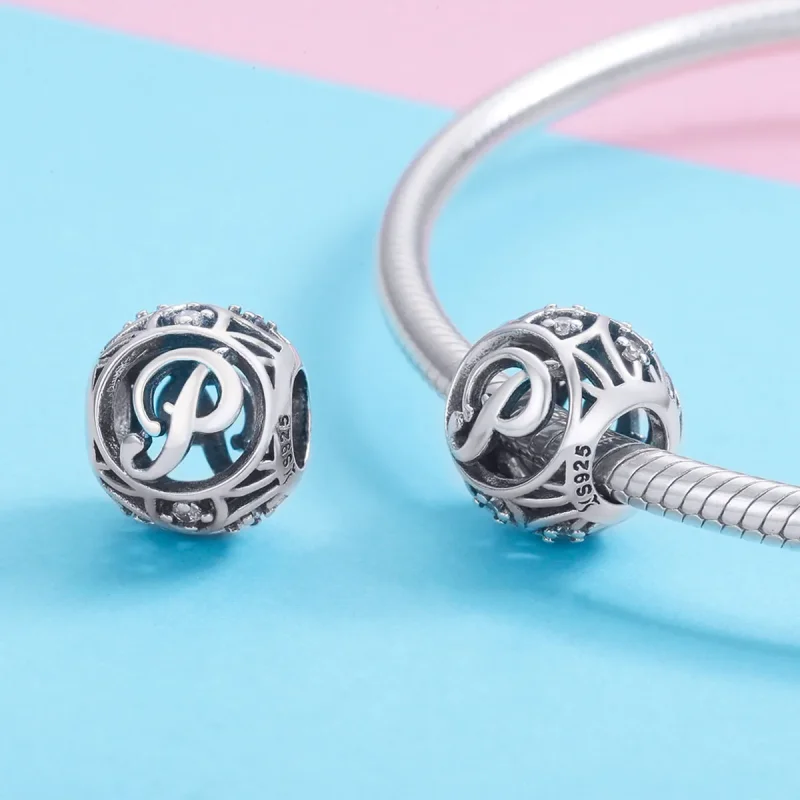 (imagine pentru) Pandora Style Letter-P Charm - Medalion cu litera P în stilul Pandora - SCC738-P - Vizualizare 3