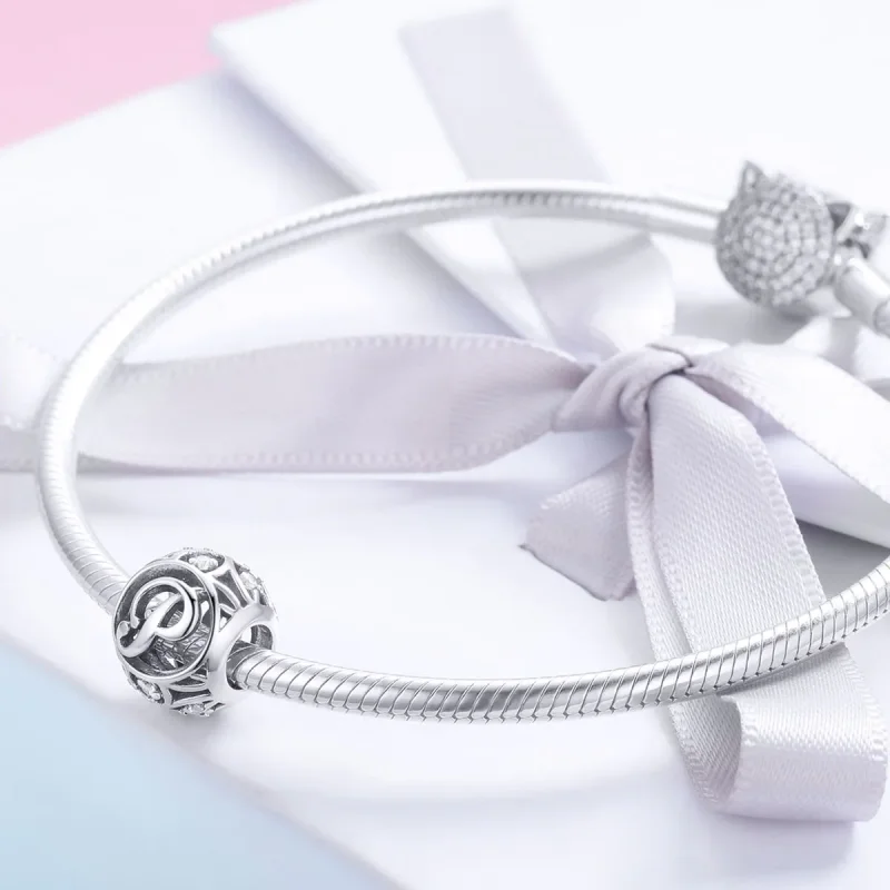 (imagine pentru) Pandora Style Letter-P Charm - Medalion cu litera P în stilul Pandora - SCC738-P - Vizualizare 4