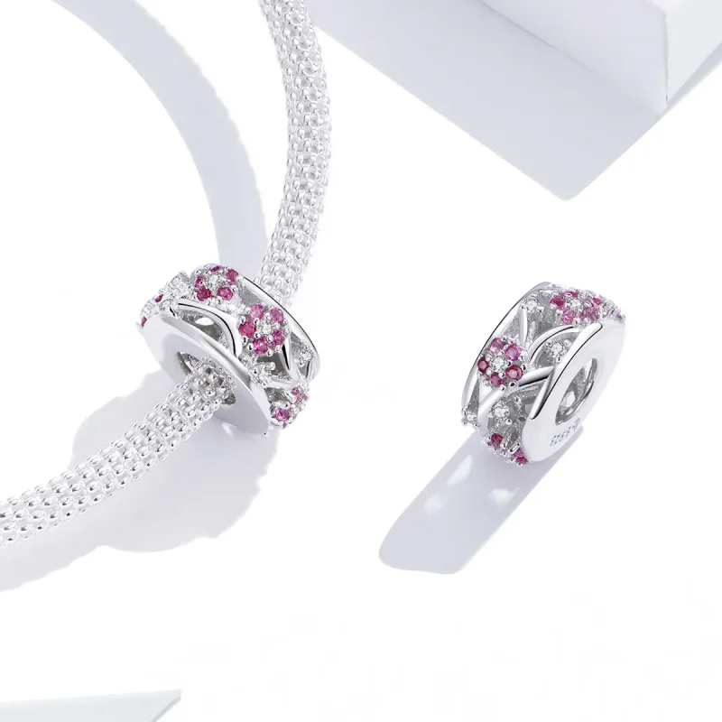 (imagine pentru) Pandora Style Plum Blossom Beads Charm - BSC255 - Vizualizare 4
