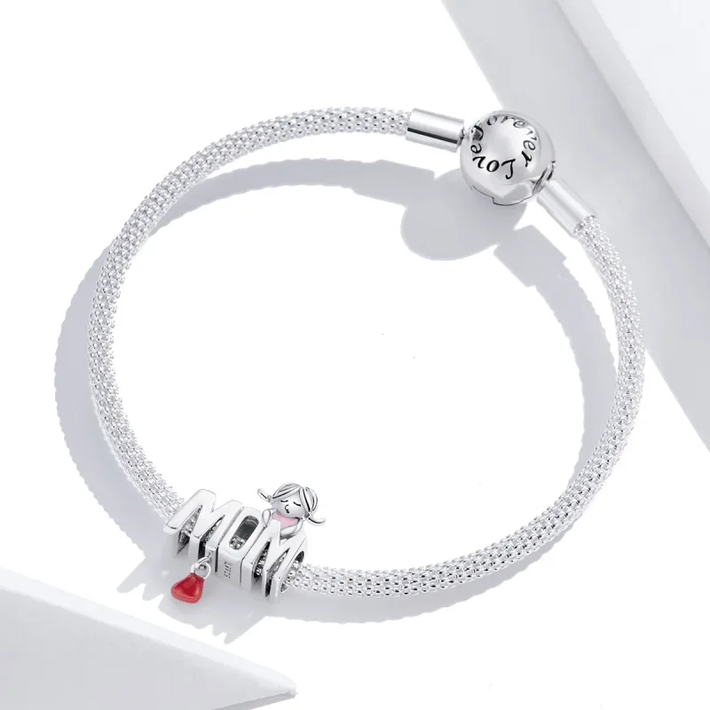 (imagine pentru) Pandora Style Charm de Argint cu Inscripția „Love Mom” - SCC1461 - Vizualizare 2