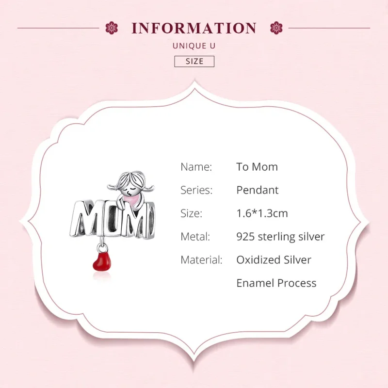 (imagine pentru) Pandora Style Charm de Argint cu Inscripția „Love Mom” - SCC1461 - Vizualizare 6