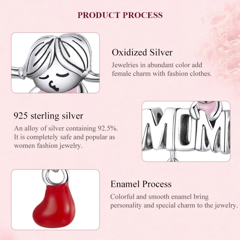 (imagine pentru) Pandora Style Charm de Argint cu Inscripția „Love Mom” - SCC1461 - Vizualizare 7